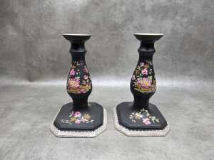 Pair of antique Adams ceramic candlesticks