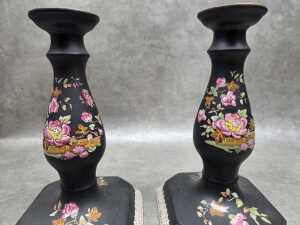 Pair of antique Adams ceramic candlesticks - 2