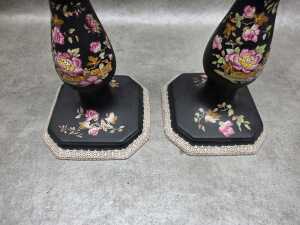 Pair of antique Adams ceramic candlesticks - 3