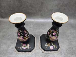 Pair of antique Adams ceramic candlesticks - 4