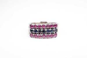 A ruby and sapphire three ring set in sterling silver - 2