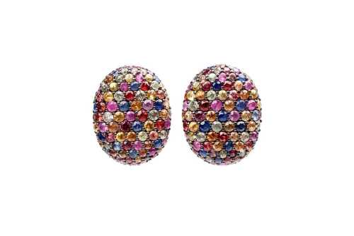 A pair of multi coloured sapphire earrings in sterling silver