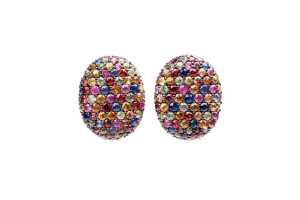 A pair of multi coloured sapphire earrings in sterling silver