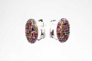 A pair of multi coloured sapphire earrings in sterling silver - 2