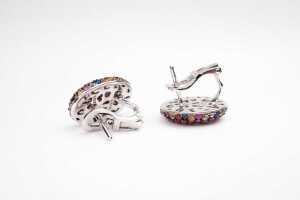 A pair of multi coloured sapphire earrings in sterling silver - 4