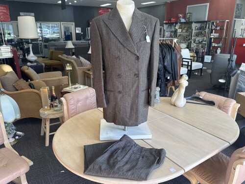 Designer-style pin stripe double breasted two-piece suit.