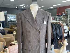 Designer-style pin stripe double breasted two-piece suit. - 2