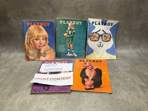 Five 1960s Playboy adult magazines,