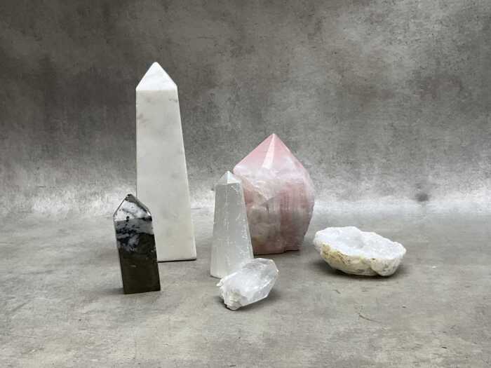 Collection of crystals including clusters, towers and pyramids