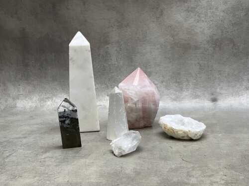 Collection of crystals including clusters, towers and pyramids