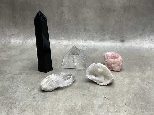 Collection of crystals including clusters, towers and pyramids