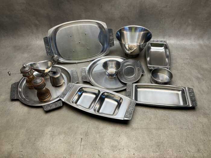 Group of stainless steel including platters