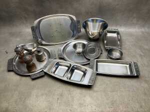 Group of stainless steel including platters