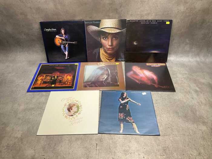 Eight Emmylou Harris country vinyl records, including 'The Ballad of Sally Rose'