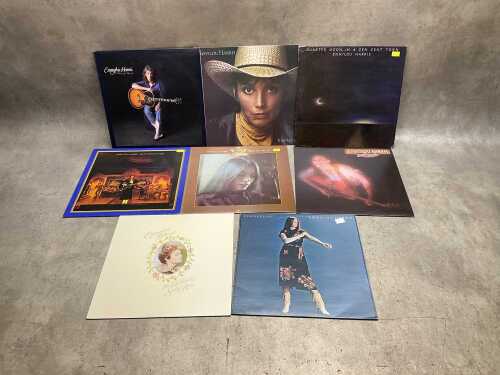 Eight Emmylou Harris country vinyl records, including 'The Ballad of Sally Rose'