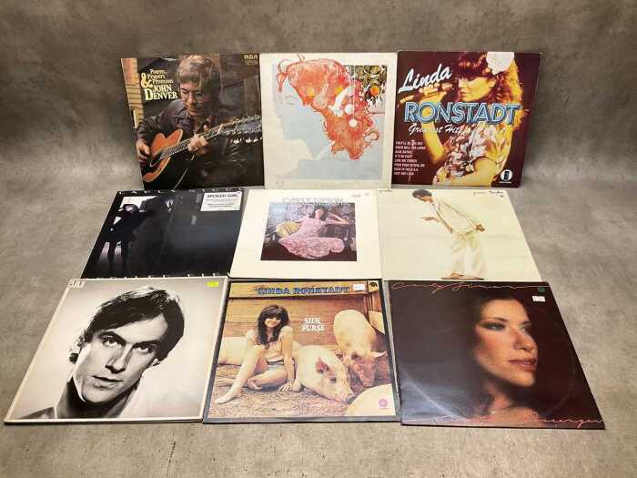 Nine mostly Singer Songwriter vinyl records, including Carole King and John Denver