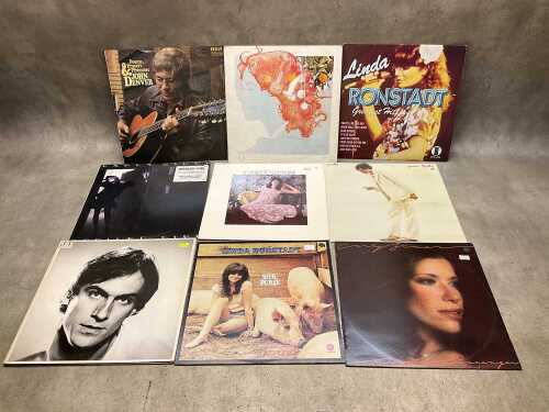 Nine mostly Singer Songwriter vinyl records, including Carole King and John Denver
