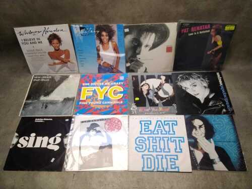 Twelve 12" vinyl singles, including Whitney Houston