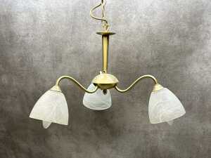 Three brass pendant lights with frosted glass shades - 5