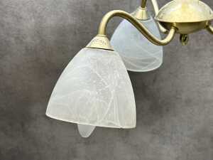 Three brass pendant lights with frosted glass shades - 6
