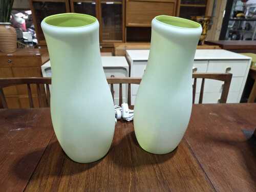Pair of IKEA Mylonit green glass table lamps