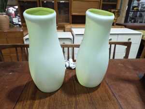 Pair of IKEA Mylonit green glass table lamps