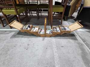 Timber cantilever sewing box with assorted haberdashery - 2