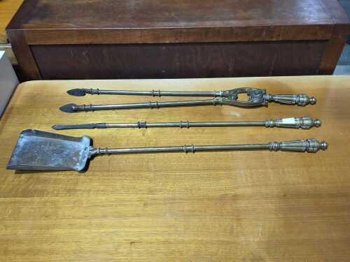 Three brass fireplace tools