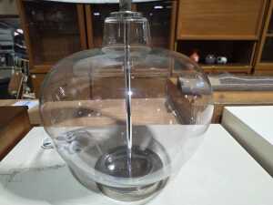 Large clear glass rounded table lamp with black fabric shade - 2