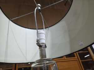Large clear glass rounded table lamp with black fabric shade - 4