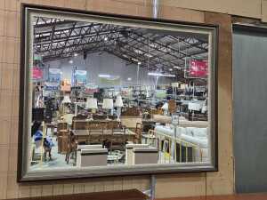 Rectangular black and grey framed mirror