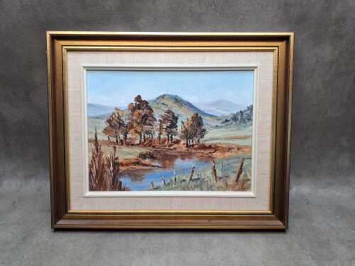 Artist unknown, Australian landscape. Oil painting on board