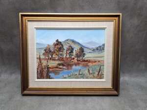 Artist unknown, Australian landscape. Oil painting on board