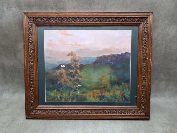 Melville (Mel) Robinson, Sunset on the Bluff (Grampians). Acrylic painting on board