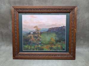 Melville (Mel) Robinson, Sunset on the Bluff (Grampians). Acrylic painting on board