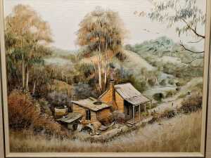 Ian J. Stephens (1946- ), Looking Down the Valley - Omeo 1991, oil painting on board - 2