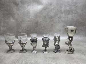 Six pewter fantasy goblets including Graeme Anthony - 5