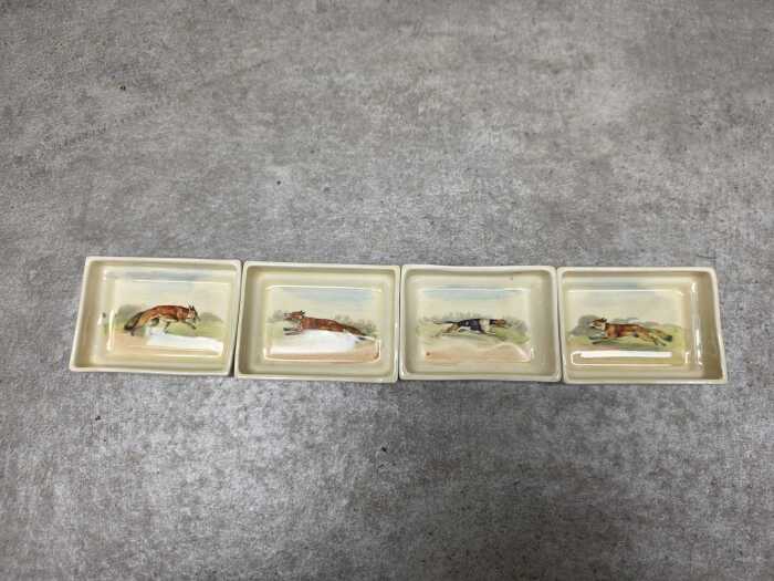 Royal Doulton 'Fox Hunting' porcelain series ware cigarette box with set of four ashtrays