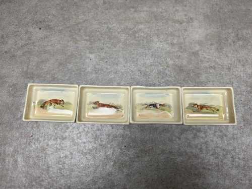 Royal Doulton 'Fox Hunting' porcelain series ware cigarette box with set of four ashtrays