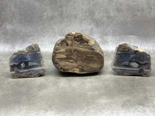 Three polished mineral specimens