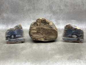 Three polished mineral specimens