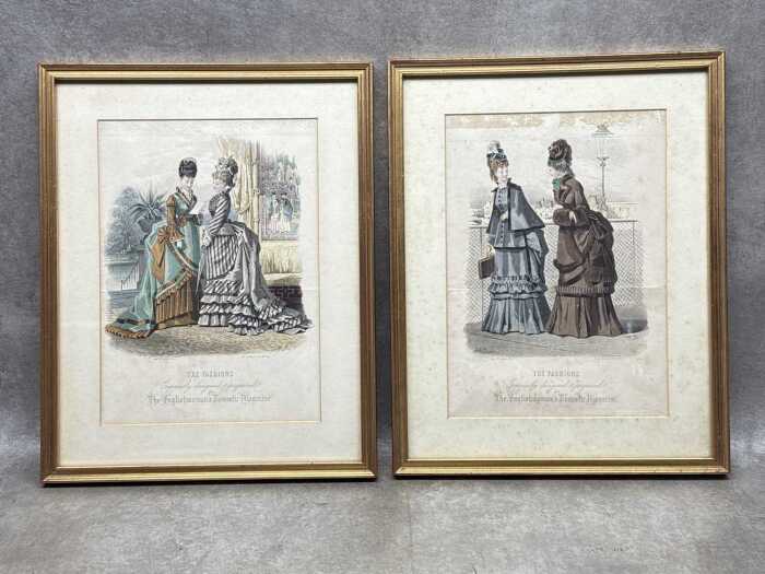 Pair of 'The Fashions' magazine advertisements. Antique framed prints on paper