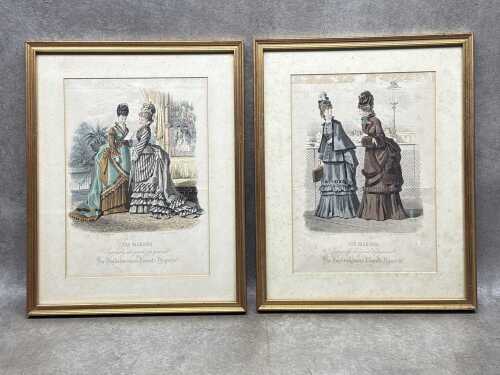 Pair of 'The Fashions' magazine advertisements. Antique framed prints on paper