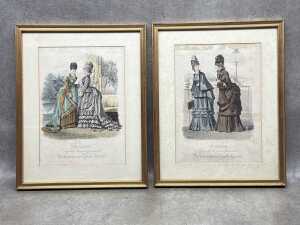 Pair of 'The Fashions' magazine advertisements. Antique framed prints on paper