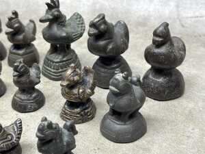 Antique Burmese metal opium weights surmounted by various animal figures - 3