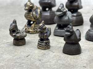 Antique Burmese metal opium weights surmounted by various animal figures - 4