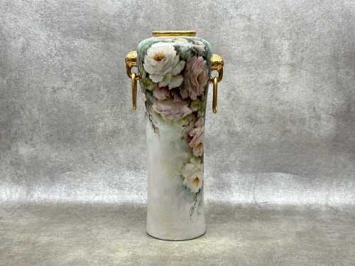 Hand painted porcelain vase decorated by Robyn Maddock, 1981