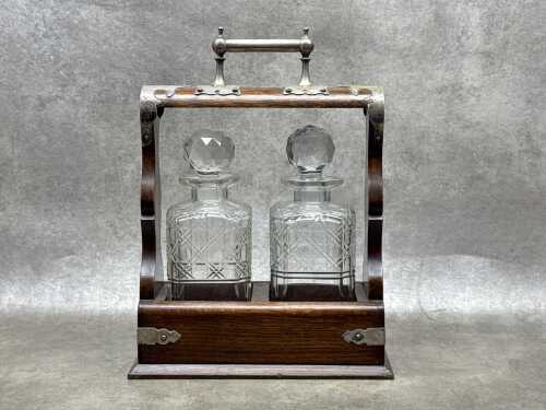 Antique oak tantalus converted into a caddy