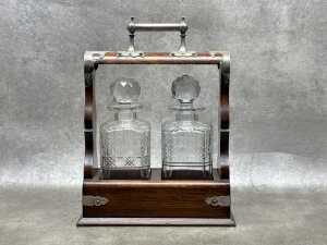 Antique oak tantalus converted into a caddy