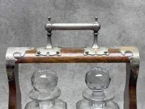 Antique oak tantalus converted into a caddy - 3